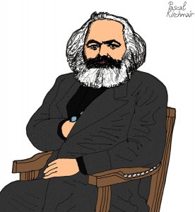 Karl Marx, né le 5 mai 1818 à Trèves en Rhénanie et mort le 14 mars 1883 à Londres, est un historien, journaliste, philosophe, sociologue, économiste, essayiste, théoricien de la révolution, socialiste et communiste allemand.